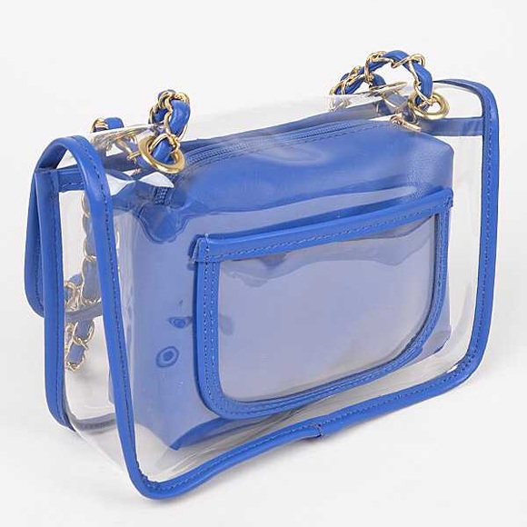 White & Clear Transparent Gold Accent Stadium Handbag - Picture 5 of 7